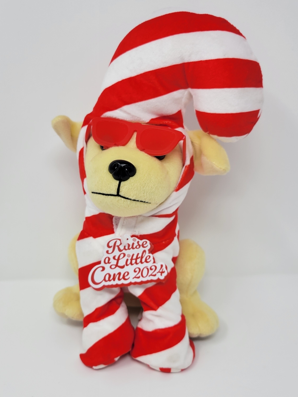 Raising Canes Candy Cane Dog 2024 Christmas Plush 10 Inch Toy